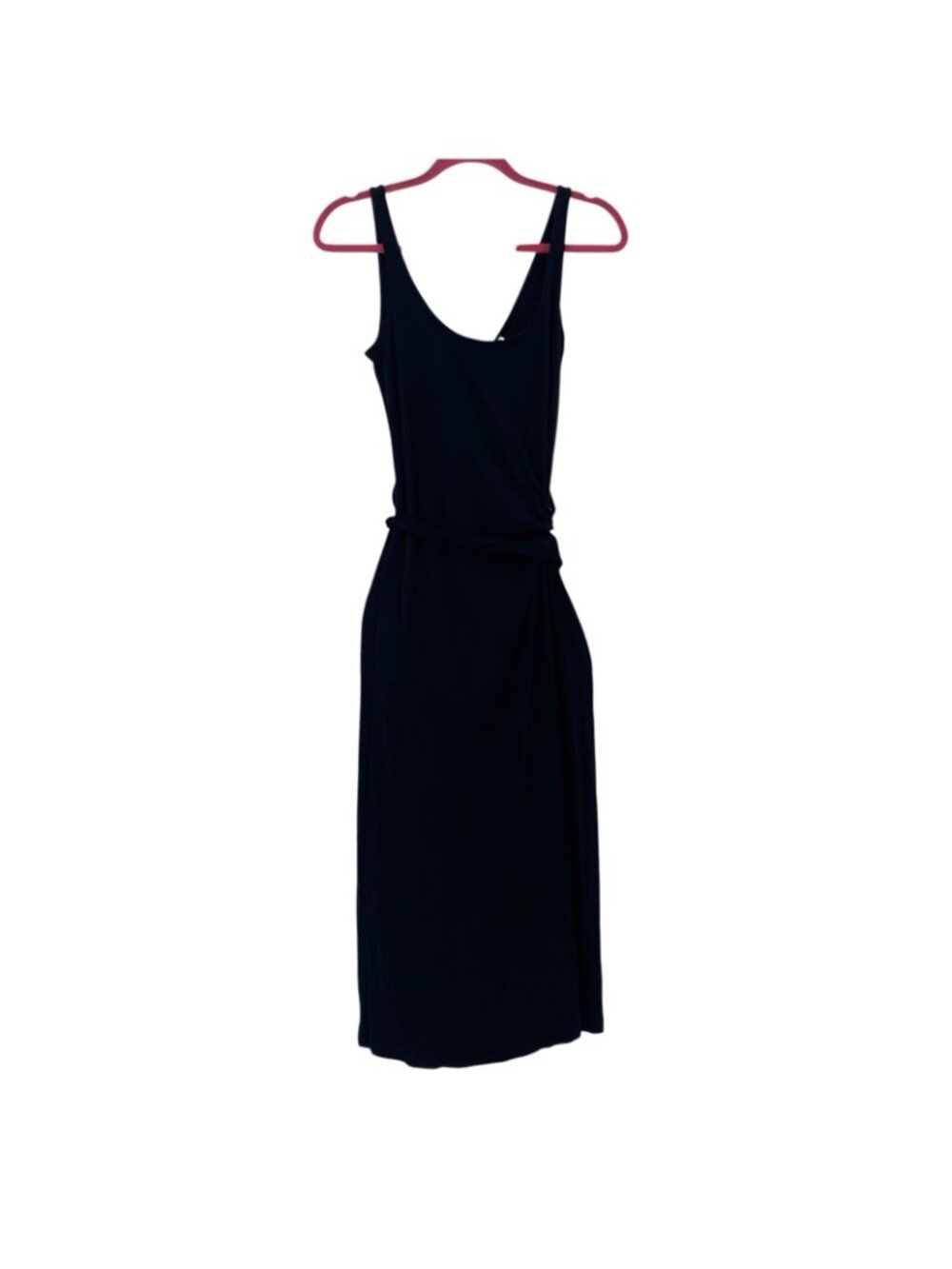 VINCE Size Small Black Side Tie Wrap Midi Sheath Dress Pima Cotton - Picture 2 of 14